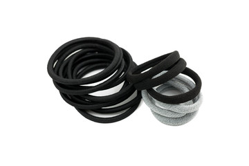 Pieces of hair elastics to tie hair. Rubber head dressing in Black Grey