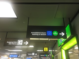 Nothing to declare sign in English and German in European Union. Green corridor