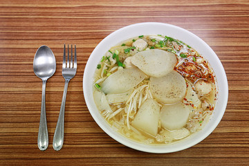 Pork soup with Thai noodles.