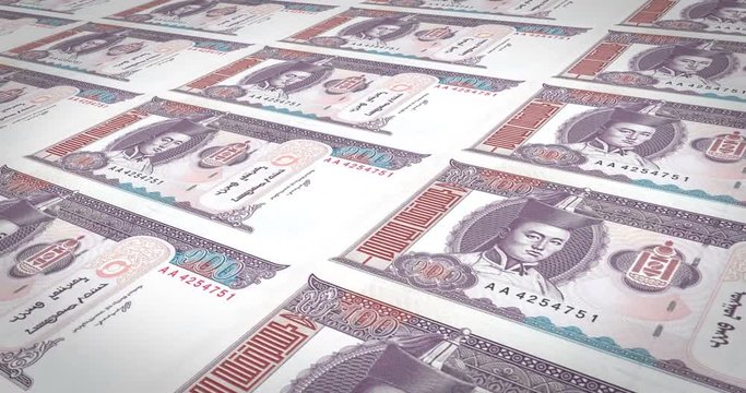 Banknotes of one hundred mongolian tugrik of Mongolia, cash money, loop