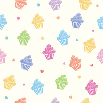 Cupcakes colorful pastel seamless pattern background.