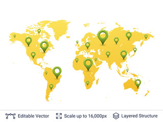 Location pins on world map.