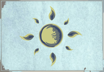 Space object. Moon on a turquoise sky, yellow, texture, illustration astronomical book.
