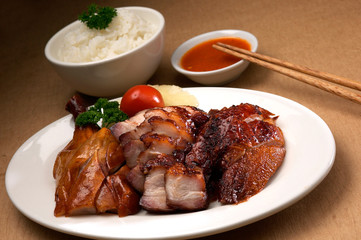 Roasted pork, chicken and duck