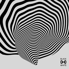 Tunnel. Abstract 3D geometrical background. Black and white design. Pattern with optical illusion. Vector illustration.