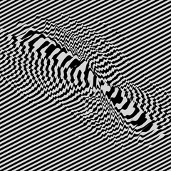Waveform background. Dynamic visual effect. Surface distortion. Pattern with optical illusion. Vector striped illustration. Black and white sound waves.