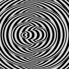 Black and white background. Pattern with optical illusion. Vector illustration.