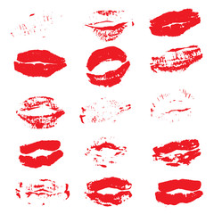 Lipstick Kiss Prints Isolated on White Background.