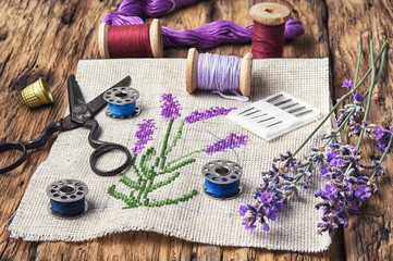 Fototapeta na wymiar Lavender bouquet embroidery