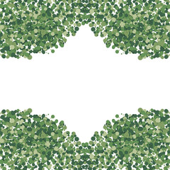 Abstract explosion of green color confetti, isolated on white background. Abstract background with many falling tiny confetti pieces. Free space in center for your text. Vector