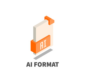 Image file format AI icon, vector symbol in isometric 3D style isolated on white background.