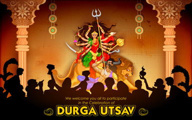 Goddess Durga in Subho Bijoya Happy Dussehra background