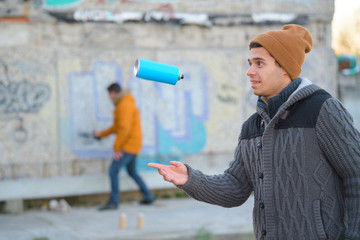 graffiti artist in action