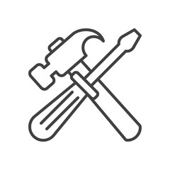 Hammer and screwdriver line icon, outline vector sign, linear style pictogram isolated on white. Tools symbol, logo illustration. Editable stroke. Pixel perfect graphics