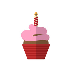 Cupcake with candle flat icon, filled vector sign, colorful pictogram isolated on white. Symbol, logo illustration. Flat style design