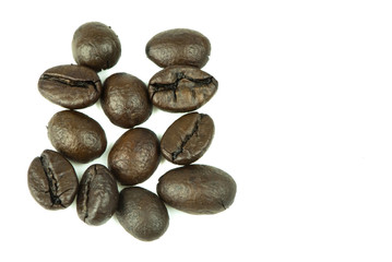 roasted coffee beans on white background.