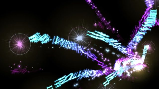 4k Spiral roman numerals characters letters array flying stars stage fireworks,magnetic ribbons space,energy art particle background.