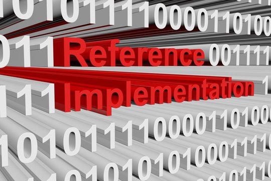 Reference implementation in the form of binary code, 3D illustration