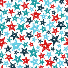 vector seamless pattern with blue and red stars