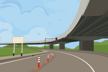 Elevated road scene vector transportation and landscape background