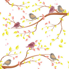 lovely seamless texture with elegante branches of tree and birds