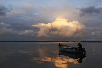 Sunset at naessund in Denmark. View over Limfjorden to Mors in Denmark © lavrsen