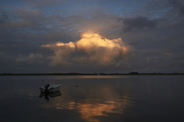 Sunset at naessund in Denmark. View over Limfjorden to Mors in Denmark © lavrsen