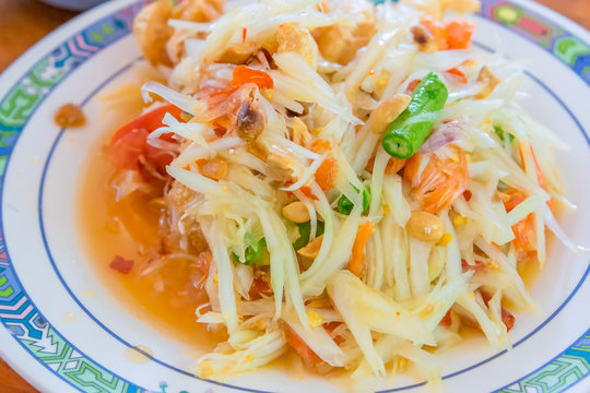 Papaya salad or what we called in Thai "Som Tum" the popular Thai style local the eastern delicious food of Thailand.