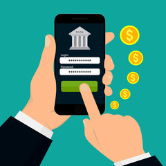 Use mobile banking on smartphone. Vector illustration. Flat design.