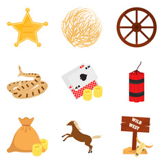 Set of color flat wild west icons set for web and mobile design