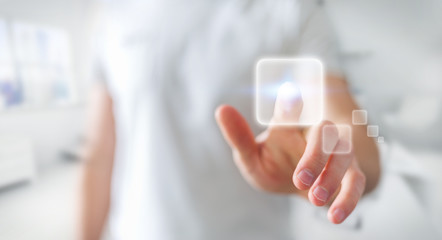 Businessman surfing on internet with digital tactile interface 3D rendering