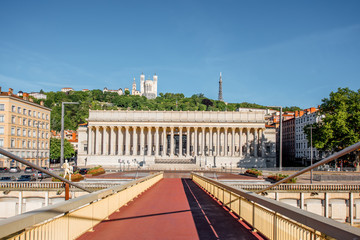 Street view with neo-classical palace of the twenty-four columns during the morning in Lyon