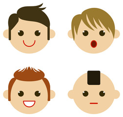 Set of boy faces with different haircuts. Vector clip art.