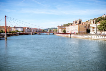 Cityscape view on Rhone river in the old town of Lyon, France