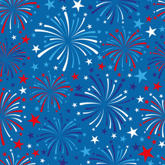 vector 4th of July seamless pattern with fireworks - 162811314