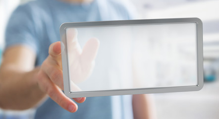 Businessman using digital screens tablet 3D rendering