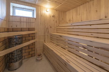 Fototapeta na wymiar Interior of a Finnish sauna 