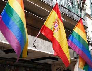 Rainbow flags to celebrate the 2017 world pride in madrid, spain