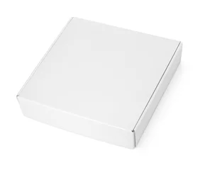 Photo sur Plexiglas Pizzeria Closed blank square carton pizza box isolated on white background with clipping path