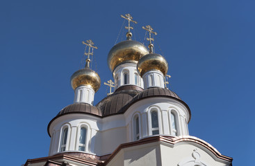 Dome construction of the Church of St. Xenia of Petersburg in the street Lakhtinskaya in Saint-Petersburg, Russia