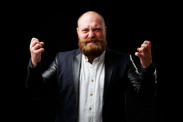 Evil man with tense hands