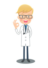 OKサインの白衣の医者