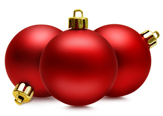 Red christmas balls over white, clipping path