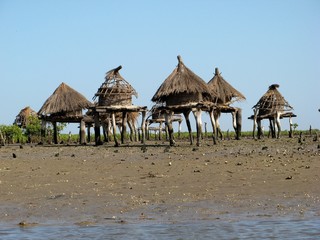 Sénégal - Greniers à mil sur l'île aux coquillages