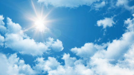 Naklejka na ściany i meble Sommer Hintergrund - blauer Himmel mit Wolken und Sonne