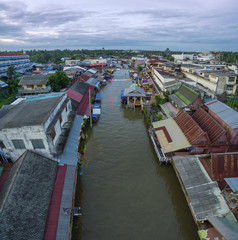 Fototapeta na wymiar aerial view of amphawa canal in samut songkram most popular traveling destination