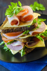 Large sandwich with sausage and cheese