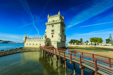 Lisbon, Portugal at Belem Tower on the Tagus River.