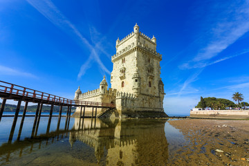 Lisbon, Portugal at Belem Tower on the Tagus River.