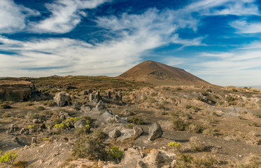 picturesque landscape of Lanzarotte desert and blue sky
